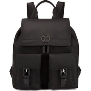 Tory Burch Quinn Nylon Flap Backpack (Black)